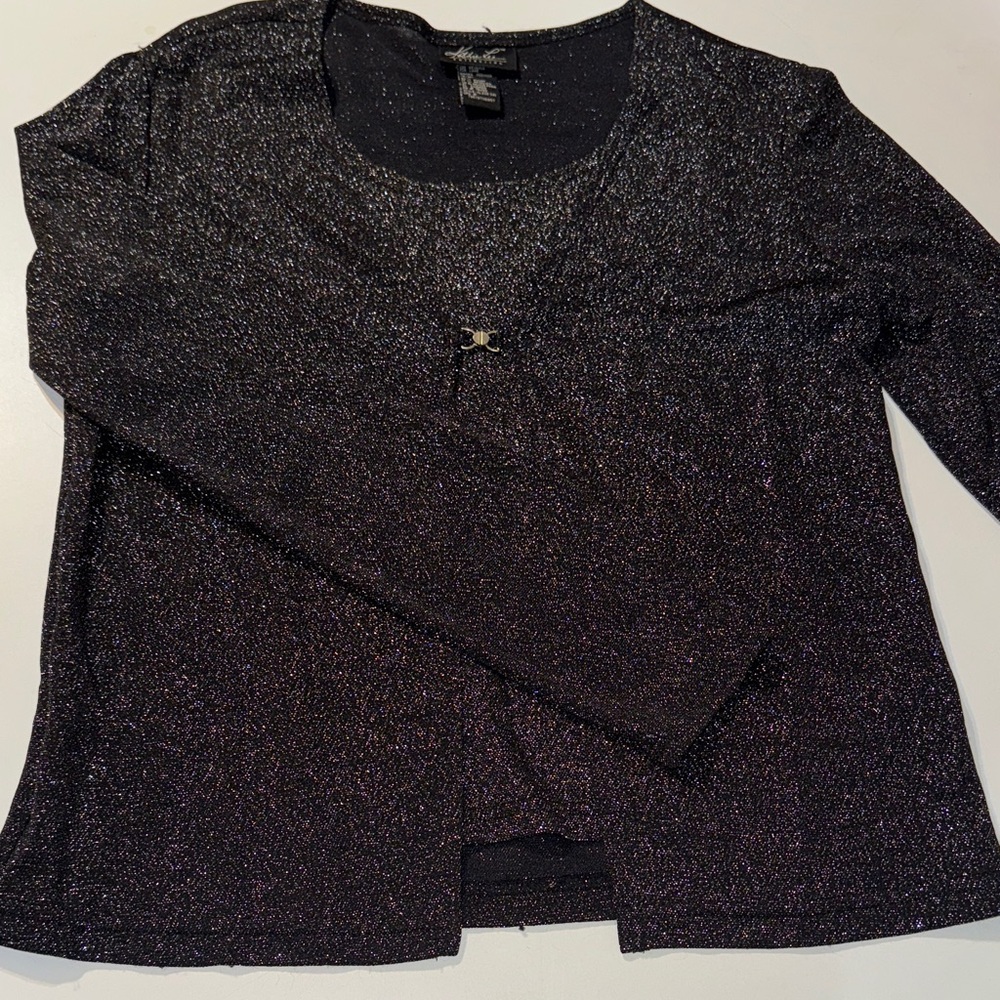 Vintage Kathie Lee Collection Metallic Glittery Black NYE top‎